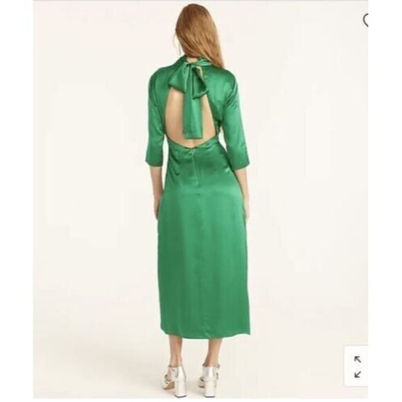 NWT J.Crew Collection Open-back Midi in Bright Kelly Silk Charmeuse Dress 4 - Picture 5 of 6